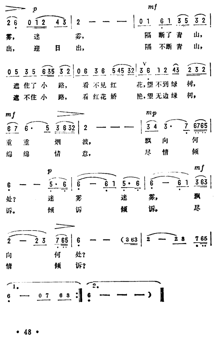 啊！迷雾（电影（神女峰的迷雾》插曲） -  简谱第2页