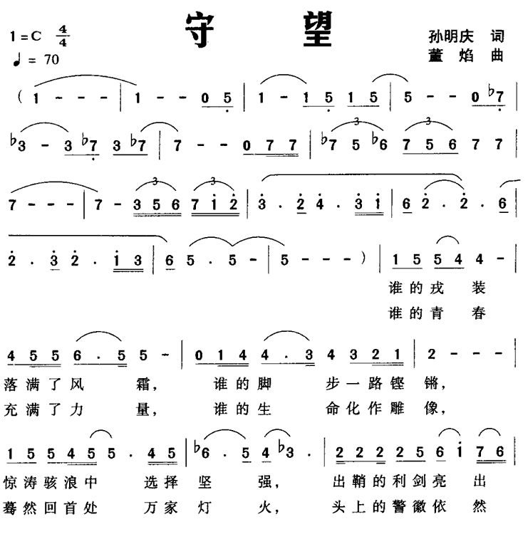 守望（孙明庆词 董焰曲） -  简谱第1页
