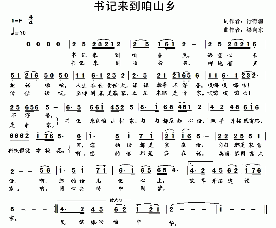书记来到咱山乡（梁向东曲 李立军词） -  简谱第1页