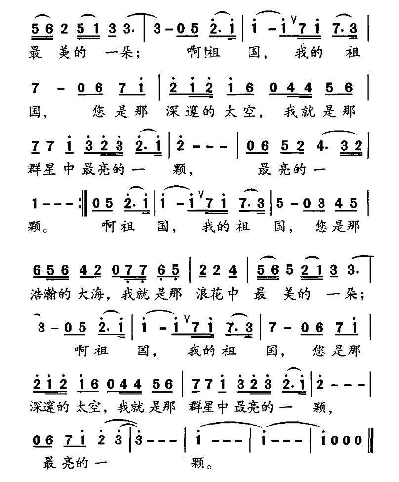 祖国啊，我的祖国（梁柱词 张彤曲） -  简谱第2页