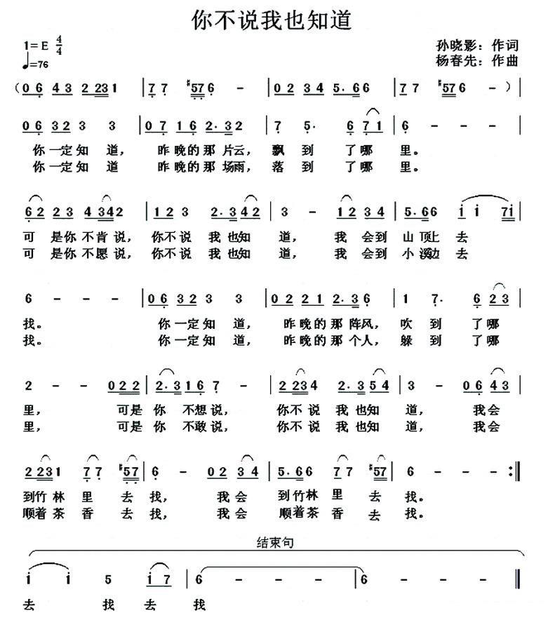 你不说我也知道 -  简谱第1页