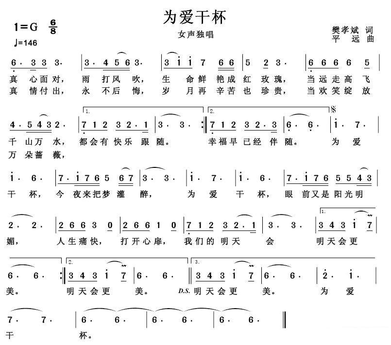 刘玮演唱：《为爱干杯》简谱 -  简谱第2页