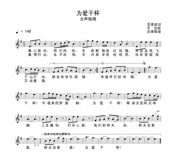刘玮演唱：《为爱干杯》简谱 -  简谱第3页