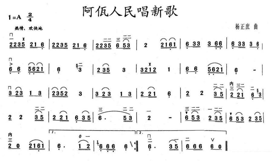 阿佤人民唱新歌（杨正庶曲） -  简谱第1页