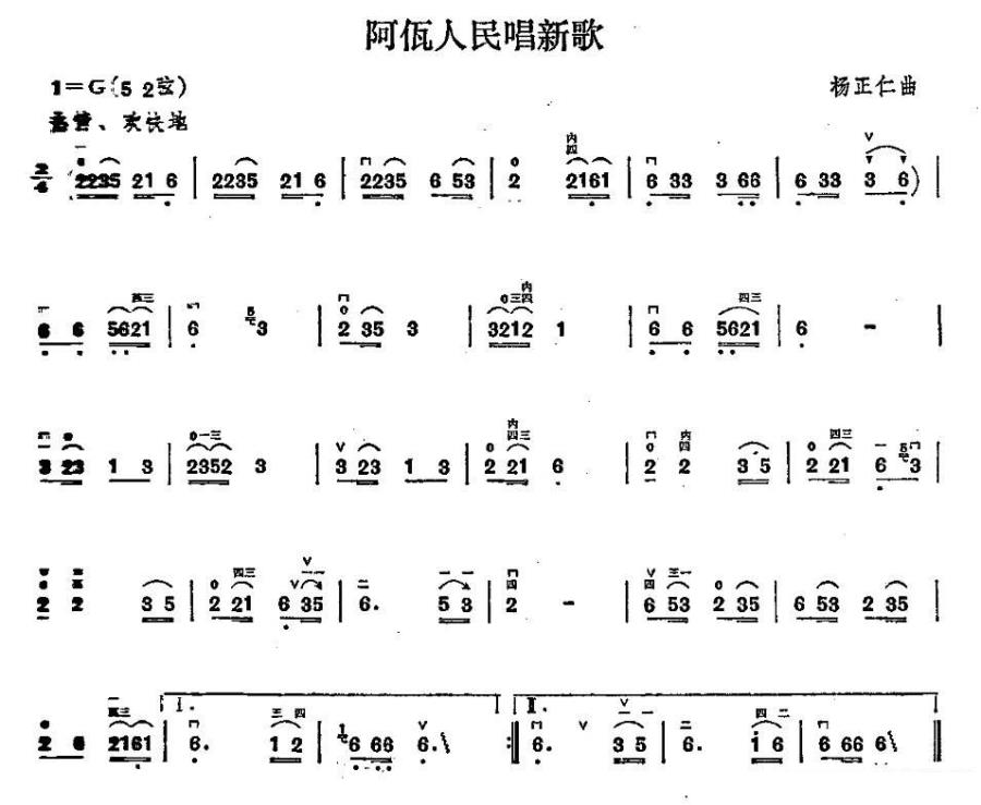 阿佤人民唱新歌（杨正庶曲） -  简谱第2页