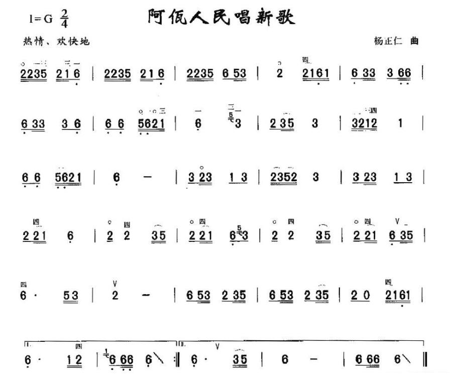 阿佤人民唱新歌（杨正庶曲） -  简谱第3页