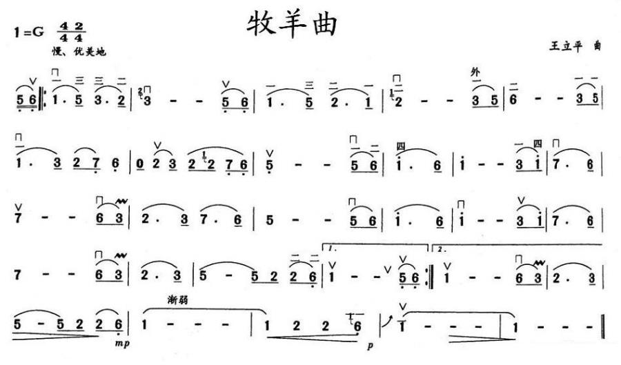牧羊曲（王立平曲） -  简谱第1页