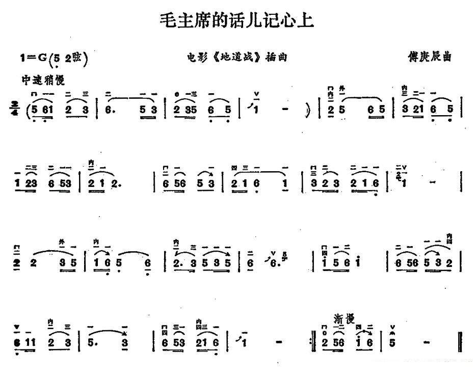 毛主席的话儿记心上（傅庚辰曲） -  简谱第1页