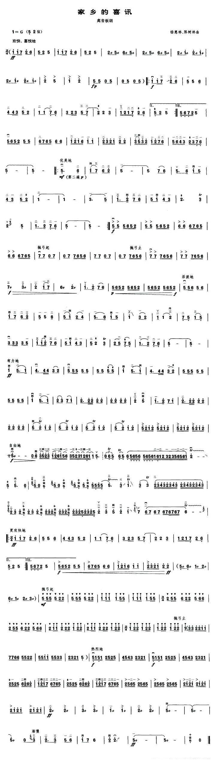 家乡的喜讯（杨惠林、陈树林曲） -  简谱第1页