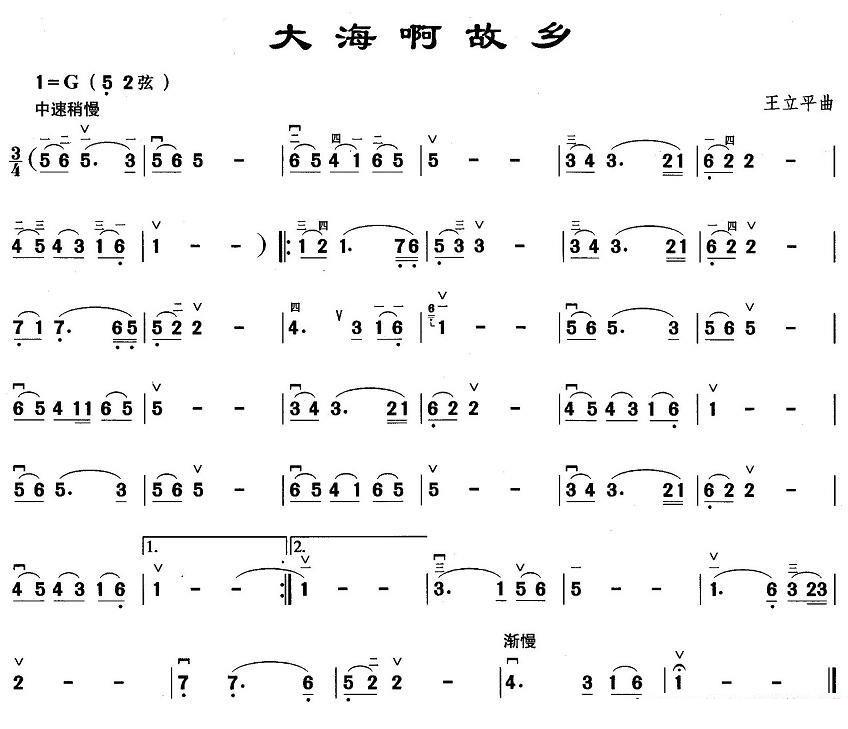 大海啊故乡（王立平曲） -  简谱第1页