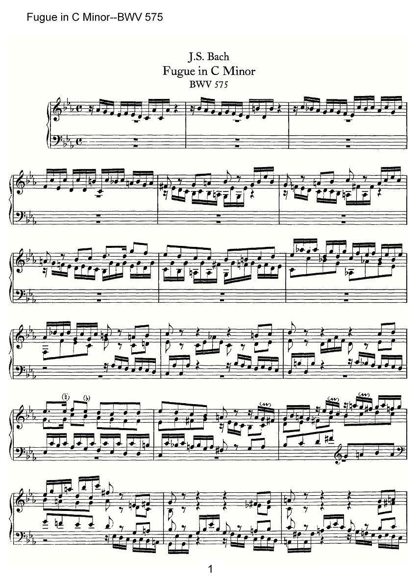 Fugue in C Minor--BWV 575（管风琴谱） -  简谱第1页