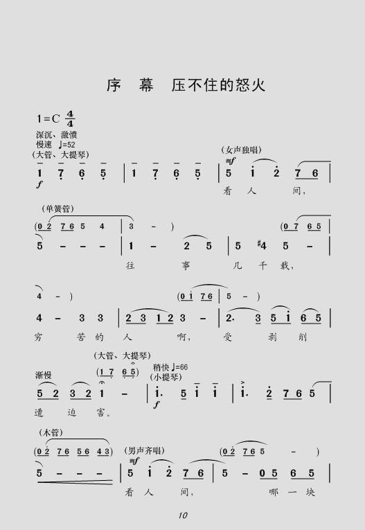 压不住的怒火（现代舞剧《白毛女》序幕） -  简谱第1页