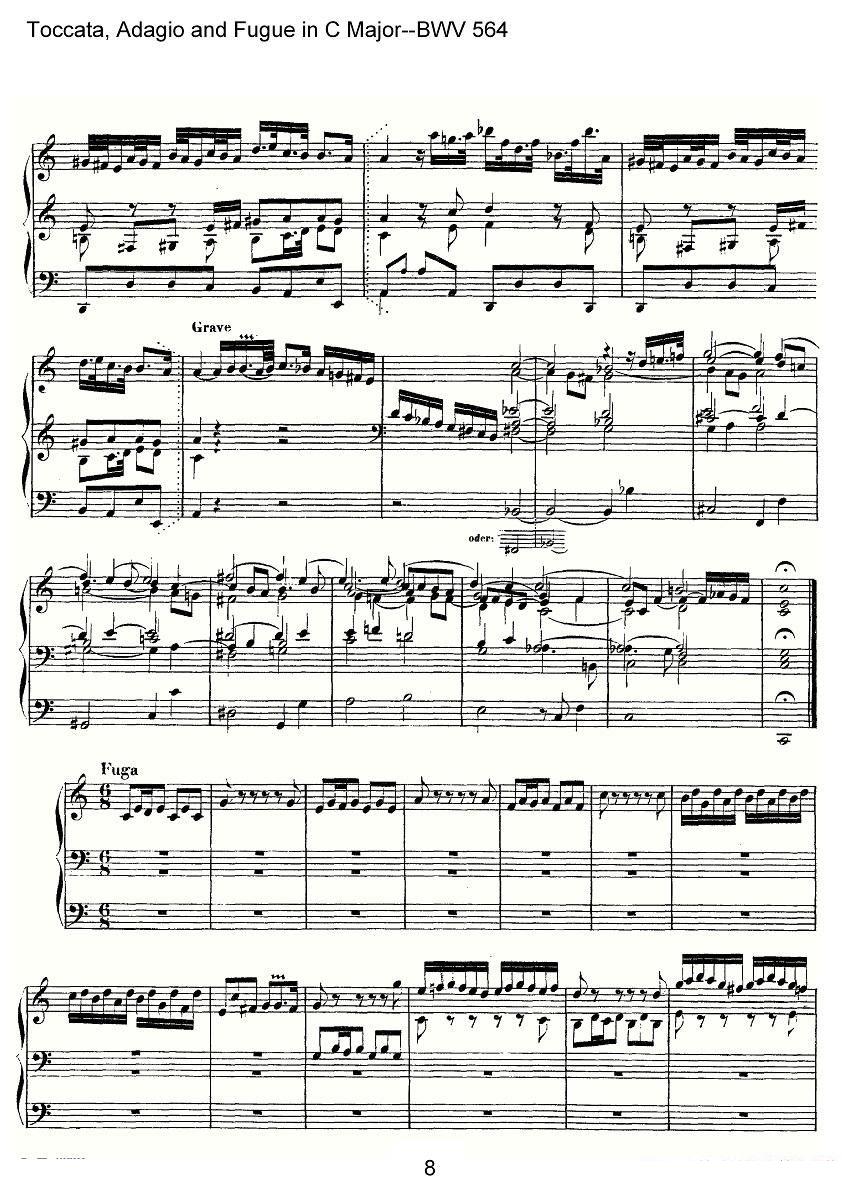 Toccata, Adagio and Fugue in C Major--BWV 564（管风琴谱） -  简谱第8页