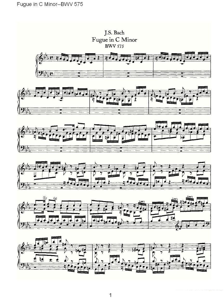 Fugue in C Minor--BWV 575 （管风琴谱） -  简谱第1页