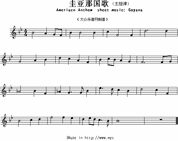 圭亚那国歌（Ameriacn Anthem sheet music:Guyana） -  简谱第1页