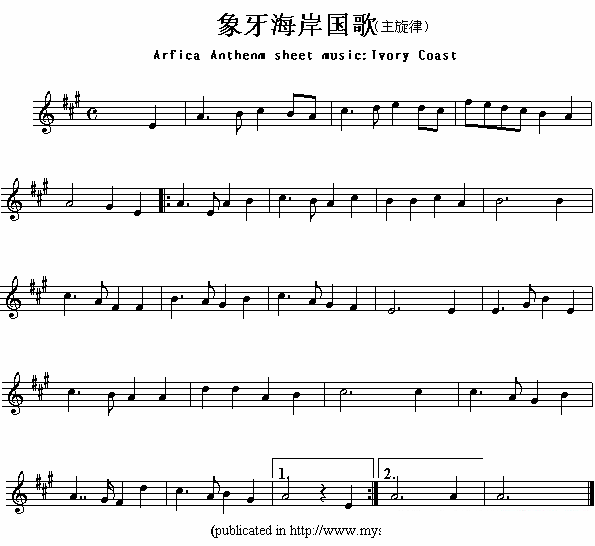各国国歌主旋律：罗得西亚（Arfica Anthem sheet music:Rhodesia） -  简谱第1页