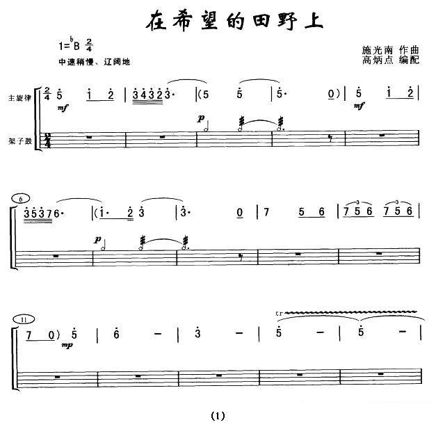 在希望的田野上（架子鼓谱） -  简谱第1页