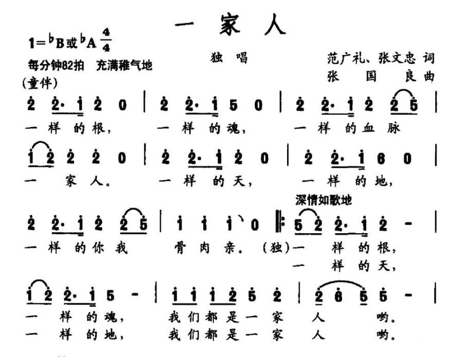 一家人（范广礼、张文忠词 张国良曲）（1/2） -  简谱第1页