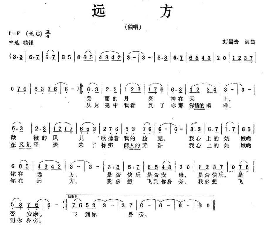 远方（刘昌贵词曲） -  简谱第1页