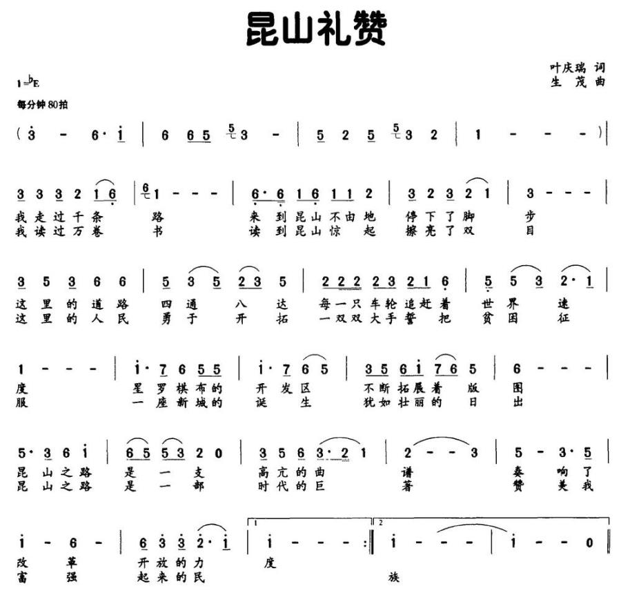 昆山礼赞（叶庆瑞词 生茂曲） -  简谱第1页
