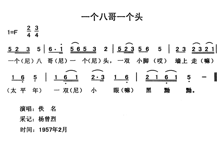 一个八哥一个头（云南永胜民歌、夏毅新选编） -  简谱第1页