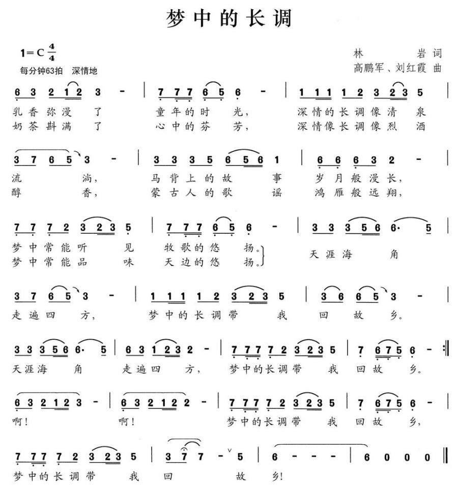 梦中的长调（林岩词 高鹏军、刘红霞曲） -  简谱第1页