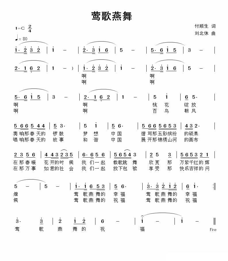 莺歌燕舞（刘北休曲 付顺生词） -  简谱第1页