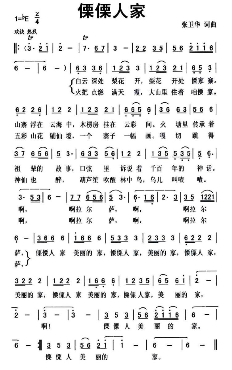 傈傈人家（张卫华词曲） -  简谱第1页