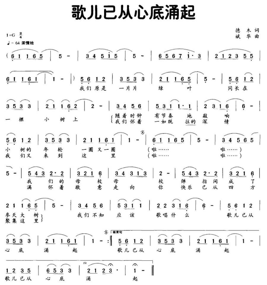 歌儿已从心底涌起（德木词 斌华曲） -  简谱第1页