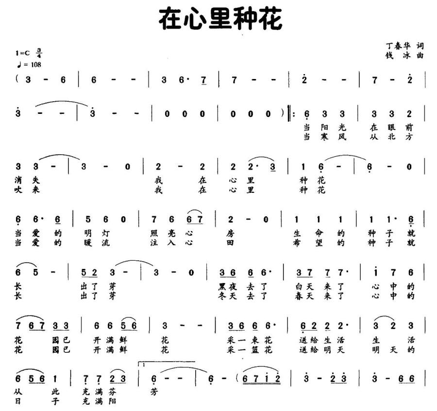 在心里中华（钱冰曲 丁春华词） -  简谱第1页