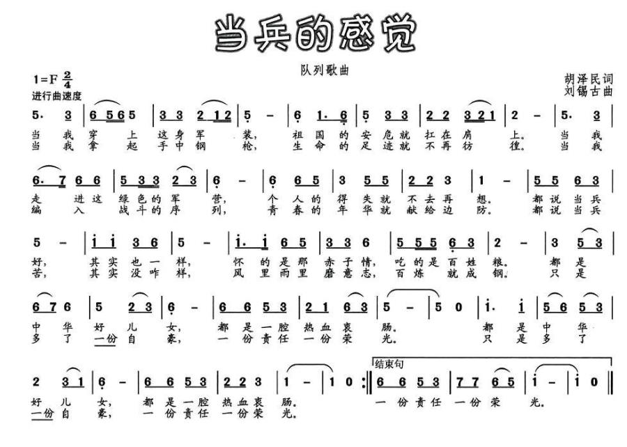 当兵的感觉（刘锡古曲 胡泽民词） -  简谱第1页