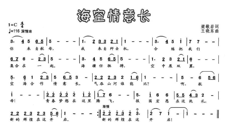 海空情意长（王晓东曲 梁敬岩词） -  简谱第1页