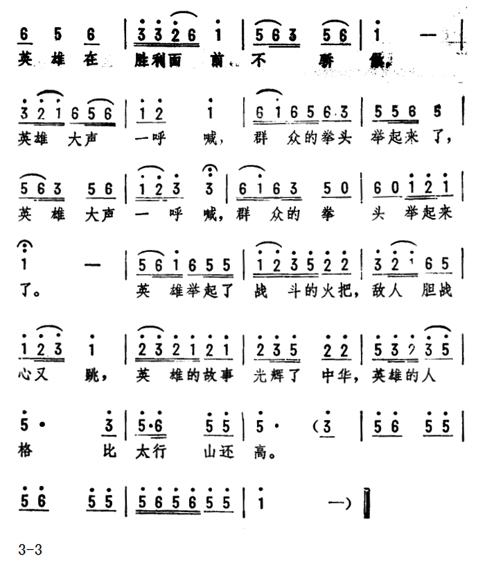 英雄赞（陈陇词 劫夫曲）（3/3） -  简谱第1页