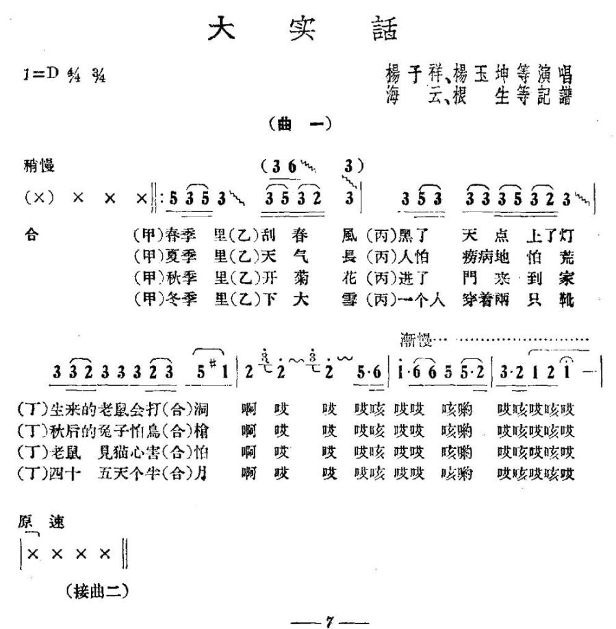 大实话（海云、根生记谱版） -  简谱第1页
