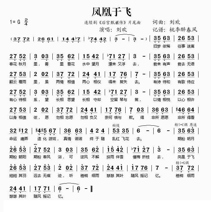 凤凰于飞（连续剧《后宫甄嬛传》片尾曲 -  简谱第1页