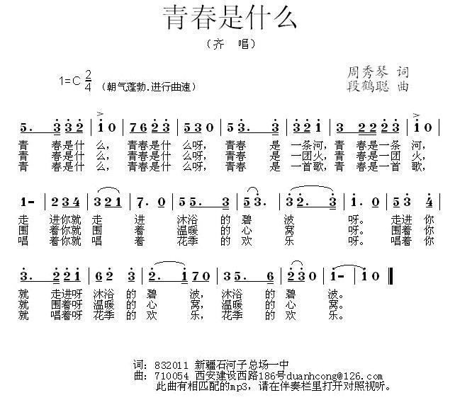 青春是什么（段鹤聪曲 周秀琴词） -  简谱第1页