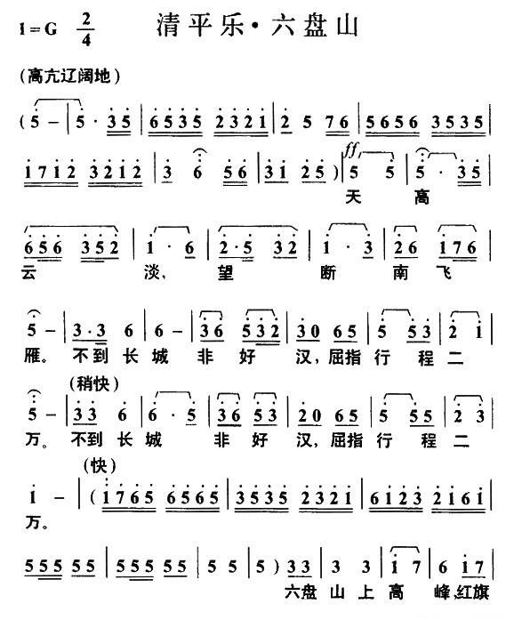 清平乐·六盘山（毛泽东词 叶枫曲） -  简谱第1页