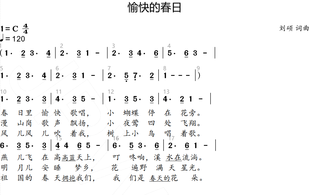 愉快的春日（原：春日里的童年） -  简谱第1页