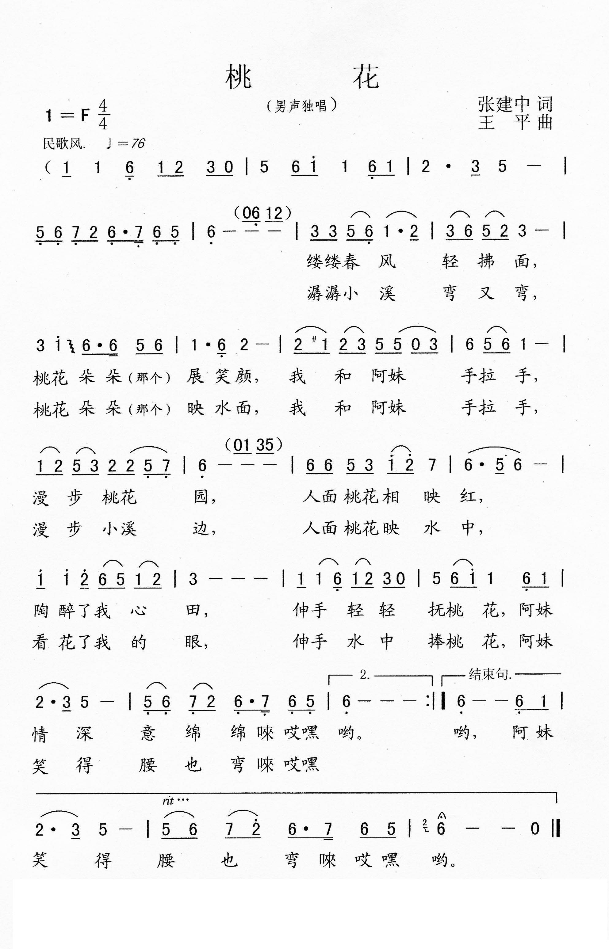 桃花（张建中词 王平曲） -  简谱第1页