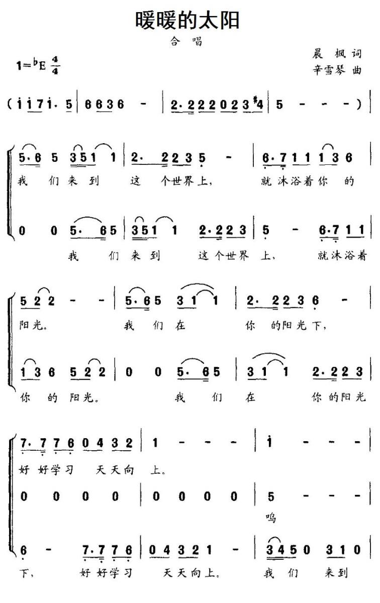 暖暖的太阳（辛雪琴曲 晨枫词） -  简谱第1页
