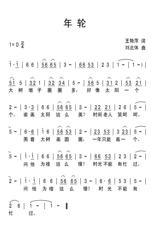 年轮（王艳萍词 刘北休曲） -  简谱第1页