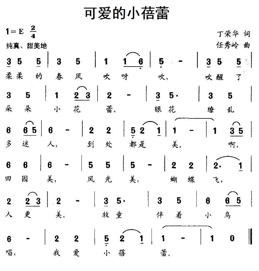 可爱的小蓓蕾（任秀岭曲 丁荣华词） -  简谱第1页