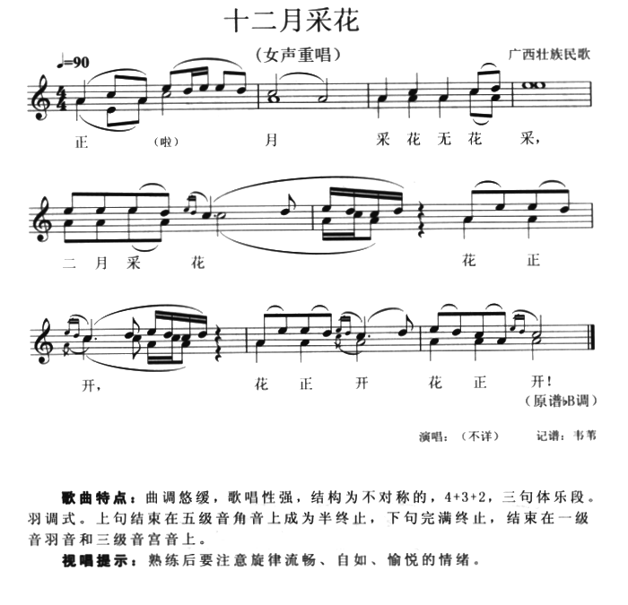 十二月采花（广西壮族民歌 五线谱） -  简谱第1页