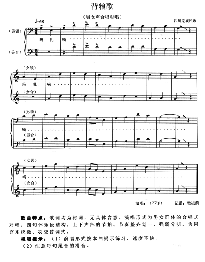 背粮歌（四川羌族民歌 五线谱） -  简谱第1页