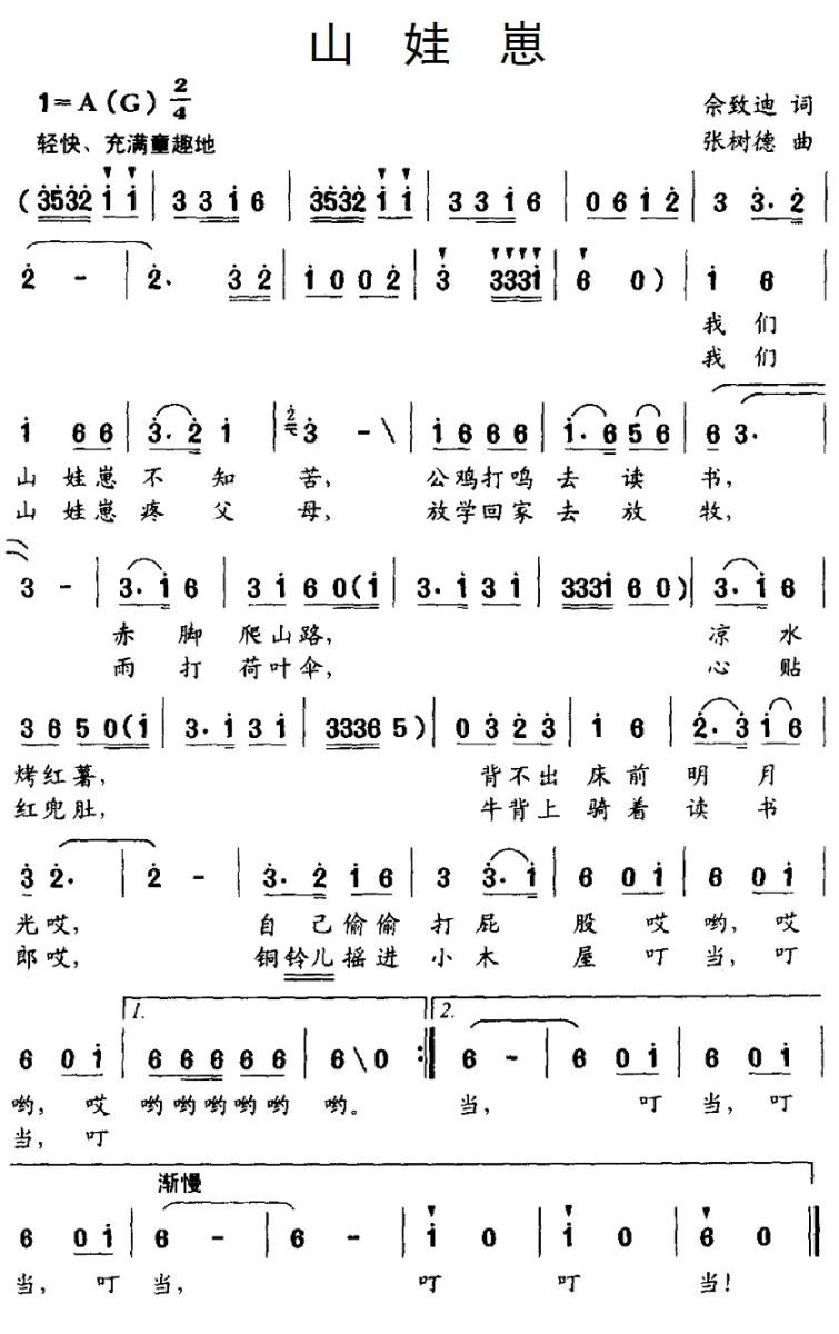 山娃崽（张树德曲 佘致迪词） -  简谱第1页