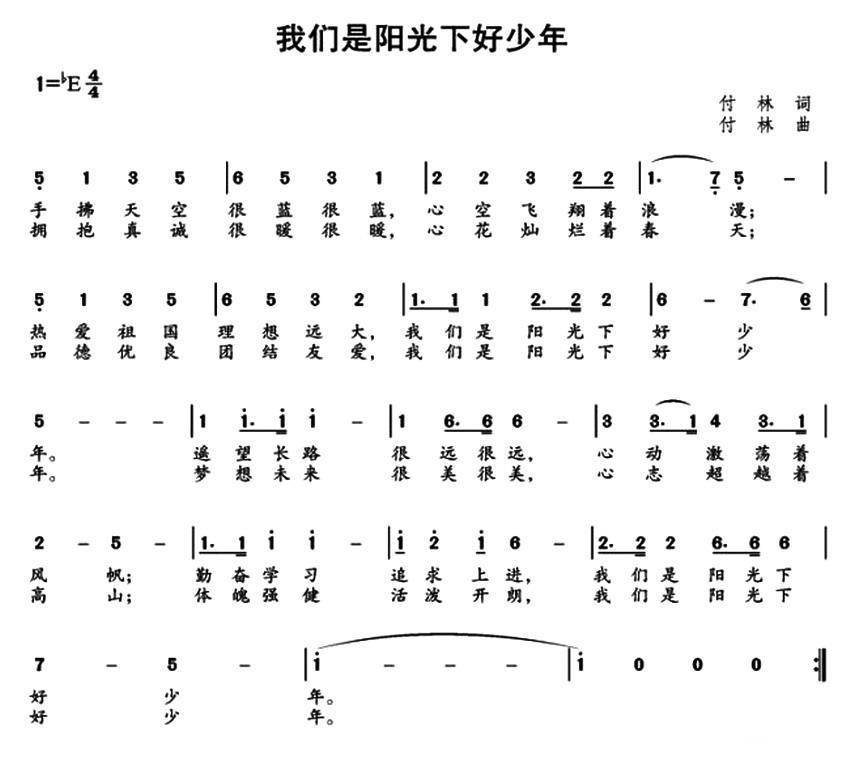 我们是阳光下好少年（付林词曲） -  简谱第1页