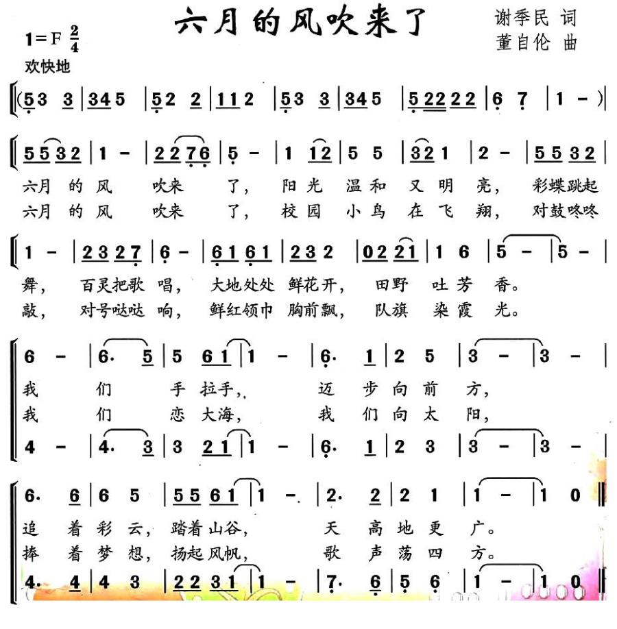 六月的风吹来了（合唱） -  简谱第1页