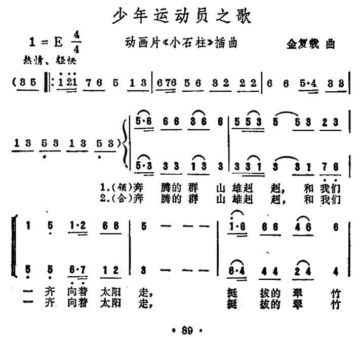 少年运动员之歌（动画片《小石柱》插曲）（1/2） -  简谱第1页