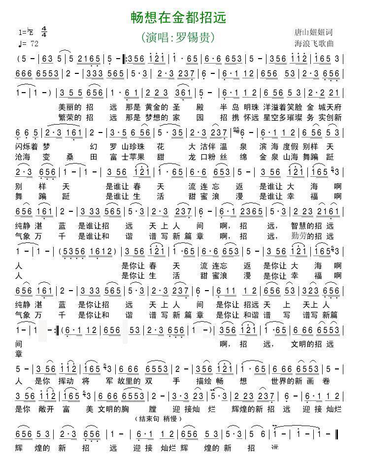 畅想在金都招远（海浪飞歌曲 唐珺倩词） -  简谱第1页