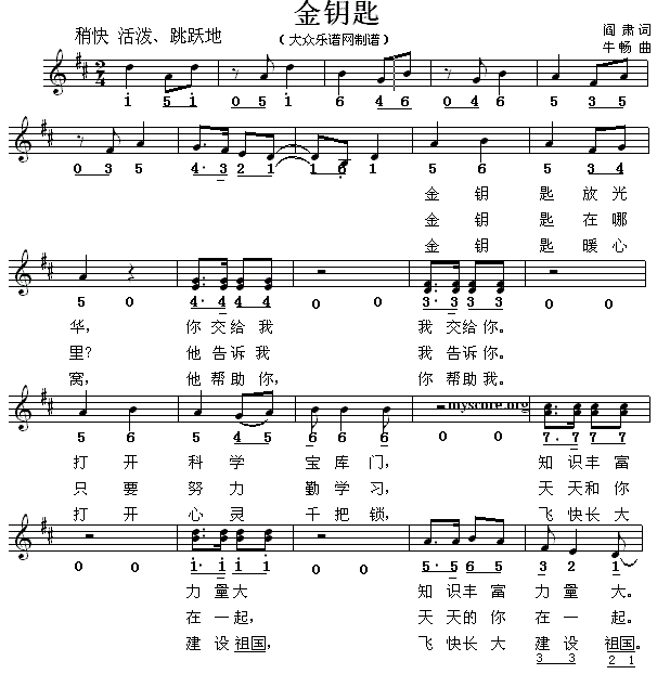 金钥匙（阎肃词 牛畅曲、线简谱混排版） -  简谱第1页